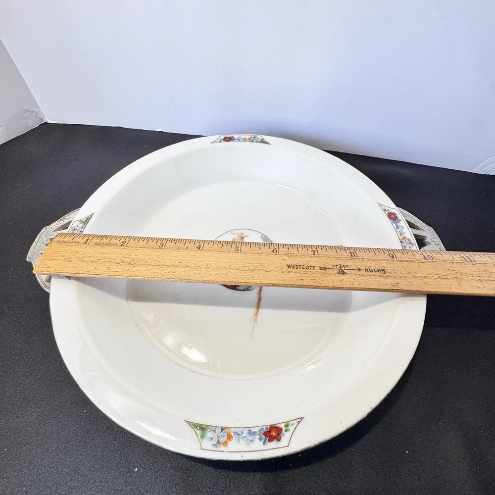 Fraunfelter Royal Rochester  1930's Golden Pheasant Pie Plate & Stand